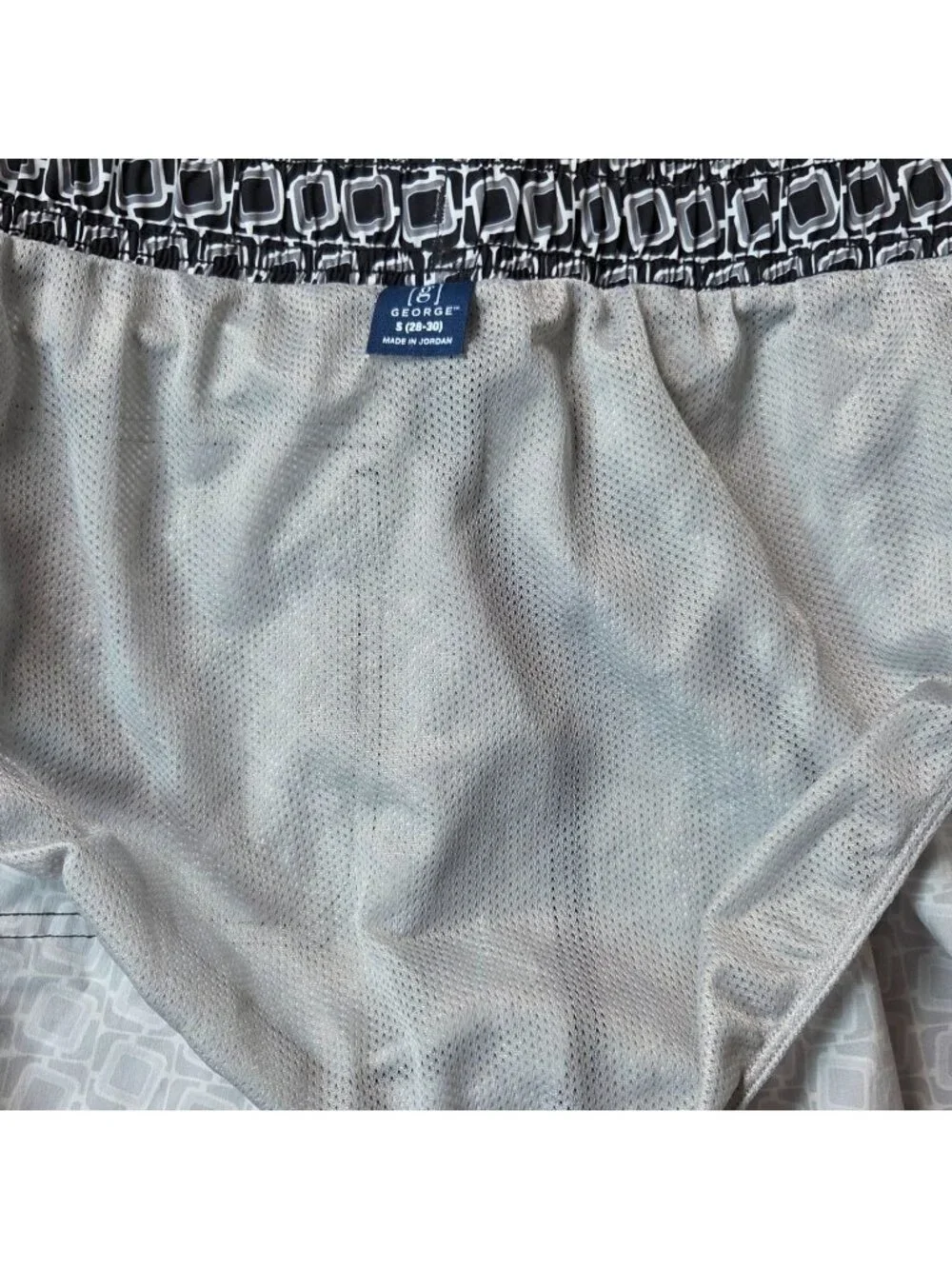 George Mens Swim Trunks Geometric Print S 28-30 Black & White Polyester Spandex
